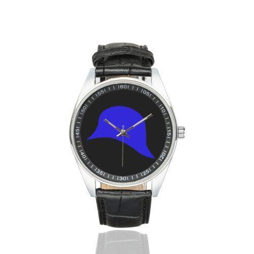 Men's casual watch with a round dial featuring the US 93rd Infantry Division emblem, silver-tone case and black leather strap.