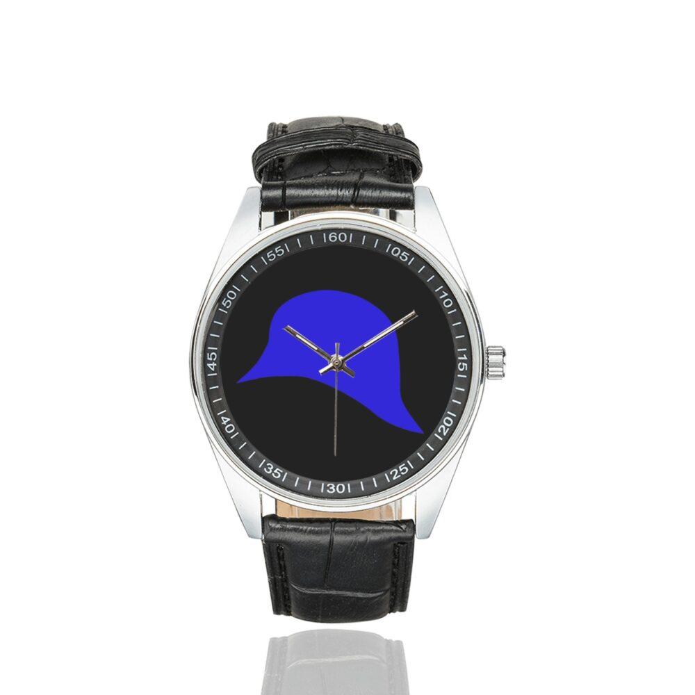 Men's casual watch with a round dial featuring the US 93rd Infantry Division emblem, silver-tone case and black leather strap.