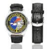 Men's casual watch with a round dial featuring the EGM 15-3 Vannes emblem, silver-tone case and black leather strap, shown with the strap to the side.