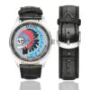 Men's casual watch with a round dial featuring the USAF 29th Attack Squadron emblem, silver-tone case and black leather strap, shown with the strap to the side.