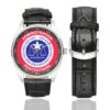 Men's casual watch with a round dial featuring the Administration Pénitentiaire emblem, silver-tone case and black leather strap, shown with the strap to the side.