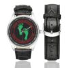 Men's casual watch with a round dial featuring the PJ Air Force Combat Rescue emblem, silver-tone case and black leather strap, shown with the strap to the side.