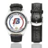 Men's casual watch with a round dial featuring the préfecture de police des bouches du Rhône emblem, silver-tone case and black leather strap, shown with the strap to the side.