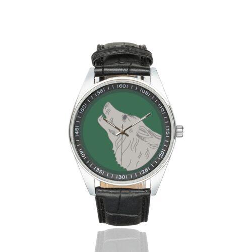 Men's casual watch with a round dial featuring the 104TrngDivLdrTrngSSI emblem, silver-tone case and black leather strap.