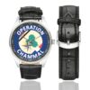 Men's casual watch with a round dial featuring the Opération Chammal avant novembre 2016 emblem, silver-tone case and black leather strap, shown with the strap to the side.