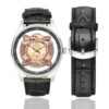 Men's casual watch with a round dial featuring the US Army 9th Infantry Regiment DUI emblem, silver-tone case and black leather strap, shown with the strap to the side.