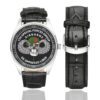 Men's casual watch with a round dial featuring the 7th-special-forces emblem, silver-tone case and black leather strap, shown with the strap to the side.