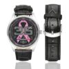 Men's casual watch with a round dial featuring the DRPJ 36 ribbon emblem, silver-tone case and black leather strap, shown with the strap to the side.