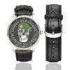 Men's casual watch with a round dial featuring the French Foreign Legion Marche ou Creve ! emblem, silver-tone case and black leather strap, shown with the strap to the side.