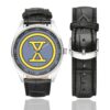 Men's casual watch with a round dial featuring the WWI-10D emblem, silver-tone case and black leather strap, shown with the strap to the side.