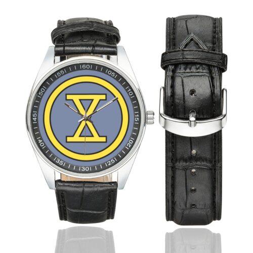 Men's casual watch with a round dial featuring the WWI-10D emblem, silver-tone case and black leather strap, shown with the strap to the side.