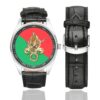 Men's casual watch with a round dial featuring the french foreign legion emblem, silver-tone case and black leather strap, shown with the strap to the side.