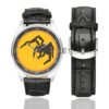 Men's casual watch with a round dial featuring the 135 ABN DIV SSI emblem, silver-tone case and black leather strap, shown with the strap to the side.