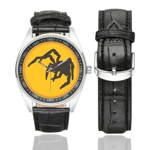 Men's casual watch with a round dial featuring the 135 ABN DIV SSI emblem, silver-tone case and black leather strap, shown with the strap to the side.