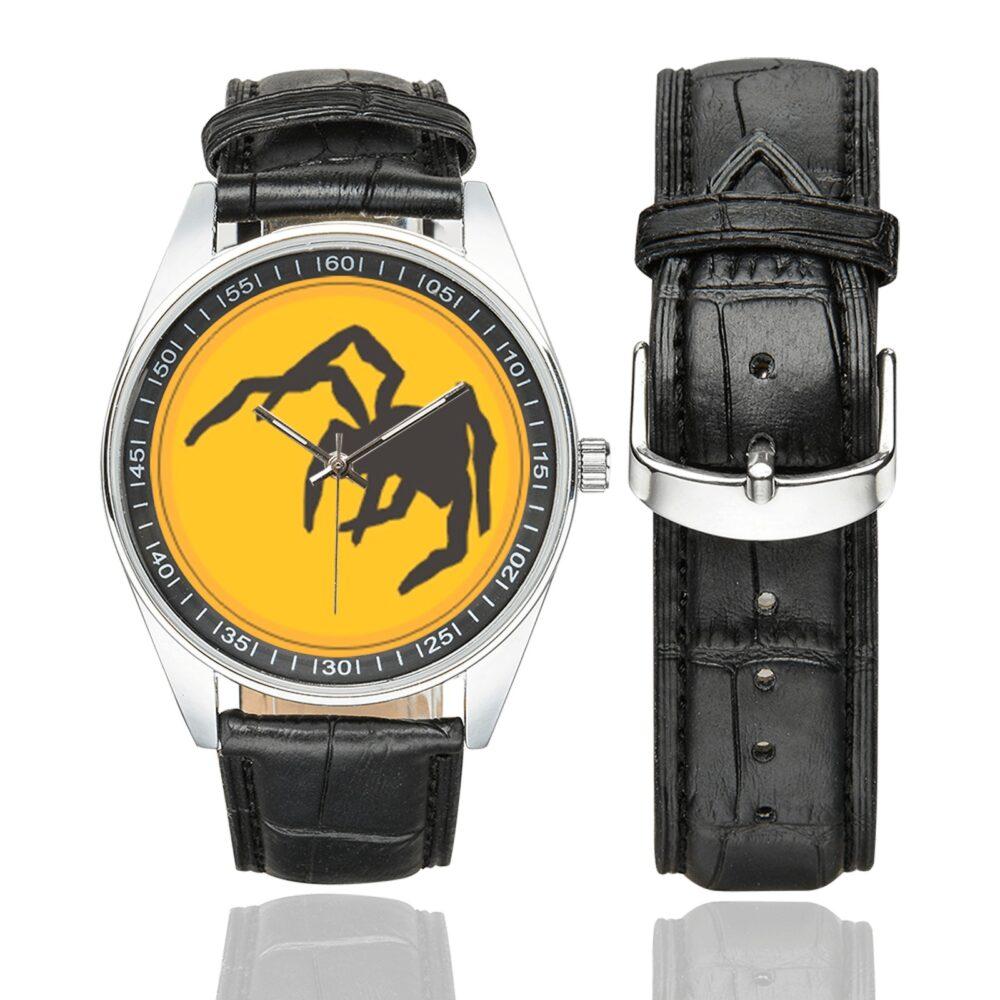 Men's casual watch with a round dial featuring the 135 ABN DIV SSI emblem, silver-tone case and black leather strap, shown with the strap to the side.