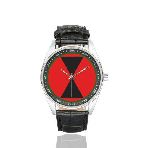 Men's casual watch with a round dial featuring the 7th ID SSI emblem, silver-tone case and black leather strap.