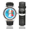 Men's casual watch with a round dial featuring the OCTRIS emblem, silver-tone case and black leather strap, shown with the strap to the side.
