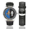 Men's casual watch with a round dial featuring the Gendarmerie suppléant maitre chien emblem, silver-tone case and black leather strap, shown with the strap to the side.