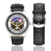 Men's casual watch with a round dial featuring the GGM II-5 Chambery emblem, silver-tone case and black leather strap, shown with the strap to the side.