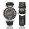 Men's casual watch with a round dial featuring the Brazilian 1st Anti-Submarine Helicopter Squadron emblem, silver-tone case and black leather strap, shown with the strap to the side.