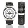 Men's casual watch with a round dial featuring the Force Recon emblem, silver-tone case and black leather strap, shown with the strap to the side.