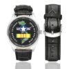 Men's casual watch with a round dial featuring the Vietnam Veteran Bien Hoa emblem, silver-tone case and black leather strap, shown with the strap to the side.