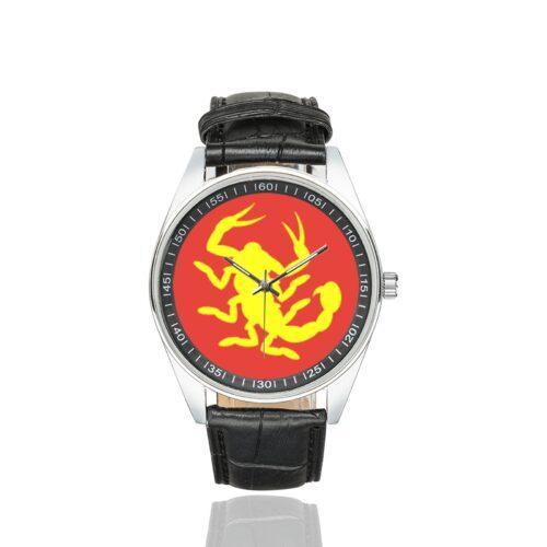 Men's casual watch with a round dial featuring the 22nd Inf Div SSI emblem, silver-tone case and black leather strap.