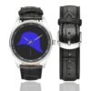 Men's casual watch with a round dial featuring the US 93rd Infantry Division emblem, silver-tone case and black leather strap, shown with the strap to the side.