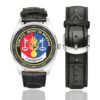 Men's casual watch with a round dial featuring the EGM 21-2 Mont-de-Marsan emblem, silver-tone case and black leather strap, shown with the strap to the side.