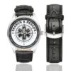 Men's casual watch with a round dial featuring the Search & Rescue emblem, silver-tone case and black leather strap, shown with the strap to the side.