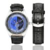 Men's casual watch with a round dial featuring the Gendarmerie maitre chien emblem, silver-tone case and black leather strap, shown with the strap to the side.
