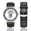 Men's casual watch with a round dial featuring the US Army 505th Parachute Infantry Regt. emblem, silver-tone case and black leather strap, shown with the strap to the side.