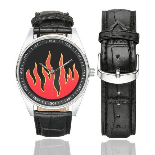 Men's casual watch with a round dial featuring the US 119th Infantry Division emblem, silver-tone case and black leather strap, shown with the strap to the side.