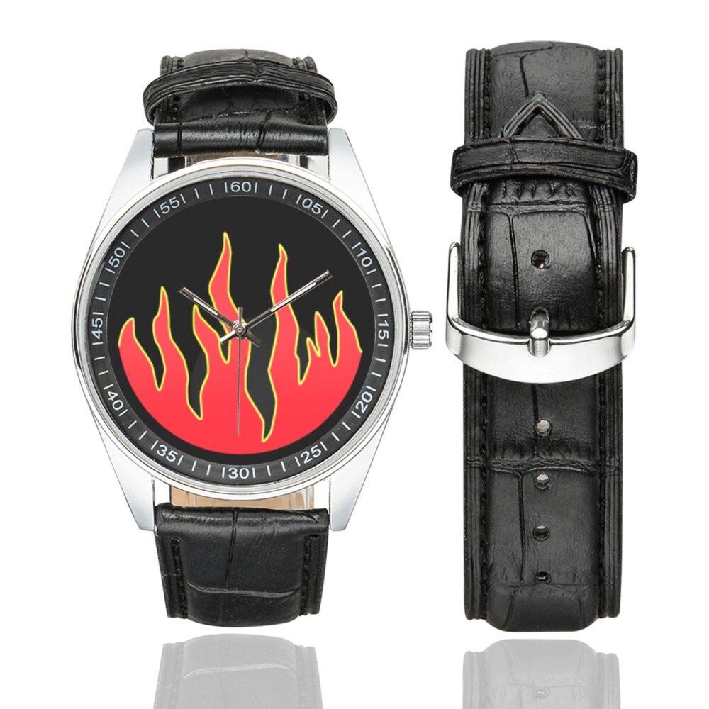 Men's casual watch with a round dial featuring the US 119th Infantry Division emblem, silver-tone case and black leather strap, shown with the strap to the side.