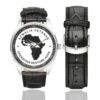 Men's casual watch with a round dial featuring the Somalia Veteran2 emblem, silver-tone case and black leather strap, shown with the strap to the side.