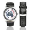 Men's casual watch with a round dial featuring the préfecture de police des bouches du Rhône 2 emblem, silver-tone case and black leather strap, shown with the strap to the side.