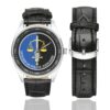 Men's casual watch with a round dial featuring the OPJ Gendarmerie emblem, silver-tone case and black leather strap, shown with the strap to the side.