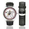 Men's casual watch with a round dial featuring the USAF 547th Night Fighter emblem, silver-tone case and black leather strap, shown with the strap to the side.