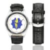Men's casual watch with a round dial featuring the USA 9 ABN DIV emblem, silver-tone case and black leather strap, shown with the strap to the side.