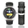 Men's casual watch with a round dial featuring the Phan Rang Vietnam Veteran emblem, silver-tone case and black leather strap, shown with the strap to the side.