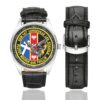 Men's casual watch with a round dial featuring the EGM 14-7 Longeville-les-Saint-Avold emblem, silver-tone case and black leather strap, shown with the strap to the side.