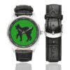 Men's casual watch with a round dial featuring the US Army 81st Infantry Division SSI emblem, silver-tone case and black leather strap, shown with the strap to the side.