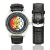 Men's casual watch with a round dial featuring the EGM 25-3 Cherbourg-Octeville emblem, silver-tone case and black leather strap, shown with the strap to the side.