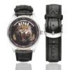 Men's casual watch with a round dial featuring the 1st Battalion of Operational Assignment emblem, silver-tone case and black leather strap, shown with the strap to the side.