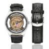 Men's casual watch with a round dial featuring the Operation Enduring Freedom veteran emblem, silver-tone case and black leather strap, shown with the strap to the side.