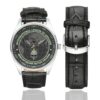 Men's casual watch with a round dial featuring the International Legion of the Defence Intelligence of Ukraine emblem, silver-tone case and black leather strap, shown with the strap to the side.
