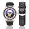 Men's casual watch with a round dial featuring the Escadron parachutiste d'intervention de la Gendarmerie nationale (EPIGN) emblem, silver-tone case and black leather strap, shown with the strap to the side.