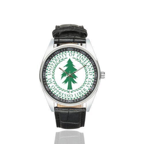 Men's casual watch with a round dial featuring the Special Forces Pineland - Robin Sage emblem, silver-tone case and black leather strap.