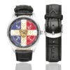 Men's casual watch with a round dial featuring the Force maritime des fusiliers marins et commandos (FORFUSCO) emblem, silver-tone case and black leather strap, shown with the strap to the side.
