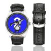 Men's casual watch with a round dial featuring the SEAL Team 2 emblem, silver-tone case and black leather strap, shown with the strap to the side.